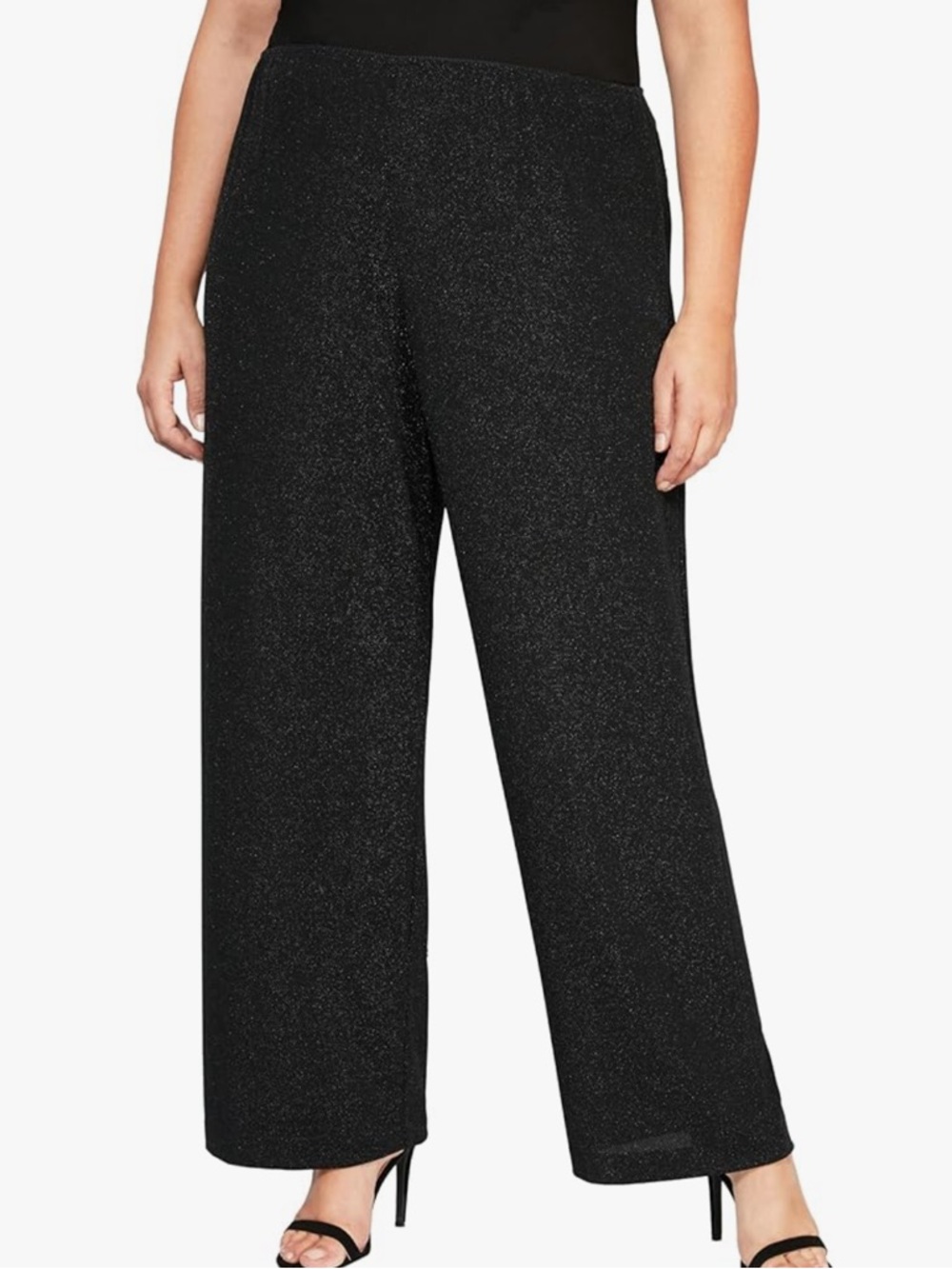 Alex Evenings Black Sparkle Straight-Leg Dress Pants